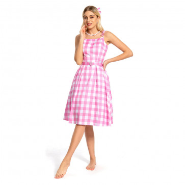 Barbie Movie 2023 Margot Robbie Costume - Pink Gingham Dress Barbie Margot Robbie Cosplay