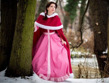 Belle Pink Snow Dress Cosplay Costume