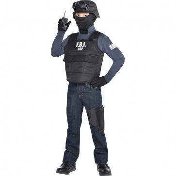 FBI Cop Costume - Black Blue Bullet Proof Vest FBI Cop Swat Cosplay
