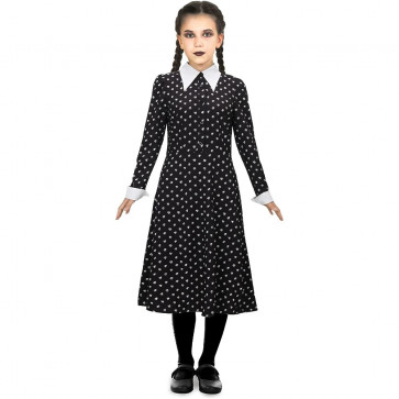 Wednesday Addams Costume - Girls Gothic Collar Print Dress Wednesday Cosplay