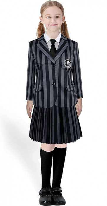 Wednesday Addams Costume - Girls Black School Uniform Dress Nevermore Academy Wednesday Cosplay