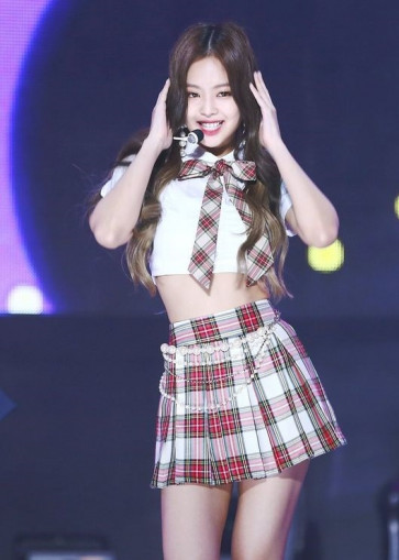 Blackpink Jennie Costume - White Shirt Plaid Bow Tie Skirt As If It's Your Last Jennie Cosplay
