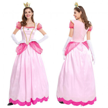 Super Mario Princess Peach Costume - Adult Pink Dress Princess Peach Cosplay