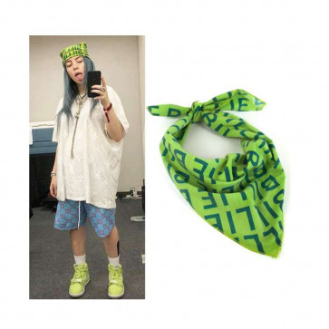 Billie Eilish Headband Scarf - Green Headband Scarf With Letter Print Billie Eillish Cosplay Costume Prop