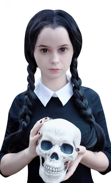 Wednesday Addams Wig - Girls Long Black Pigtails Braided Wig Wednesday Cosplay Costume