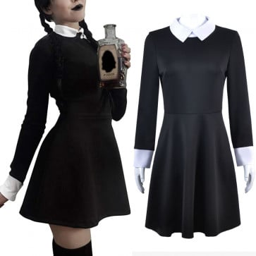 Wednesday The Addams Family Long Sleeve Dress Cosplay Costume