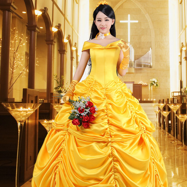 Adult Belle Princess Cosplay Costume Beauty and The Beast Halloween Party dress 