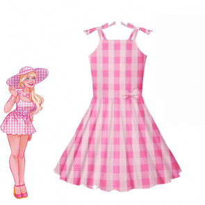 Barbie Movie 2023 Margot Robbie Girls Costume - Pink Gingham Dress Barbie Margot Robbie Girls Cosplay