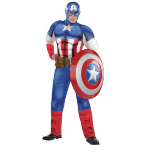 Men's Marvel Captain America Blue/Red Padded Jumpsuit Costume with Mask