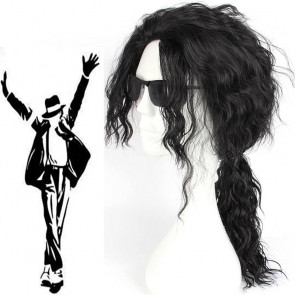Michael Jackson Wig - Long Black Curly Ponytail Wig Michael Jackson Cosplay Costume