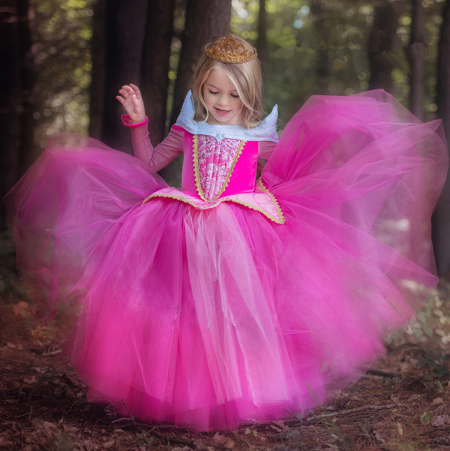 Kids Girls Sleeping Beauty Princess Aurora Cosplay Costume Party Fancy Dress 