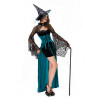 Halloween maskeradboll Lace Shawl Witch Long Dress med hatt Kostym