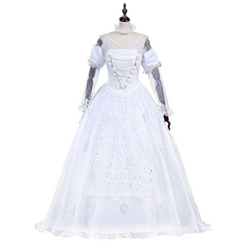 Alice in Wonderland Königin Disney Cosplay Kostüm Abend-kleid lang Weiss Dress