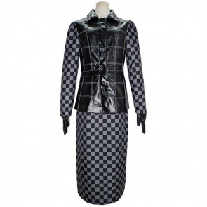 Cruella De Vil Black Checkered Dress Cosplay Costume