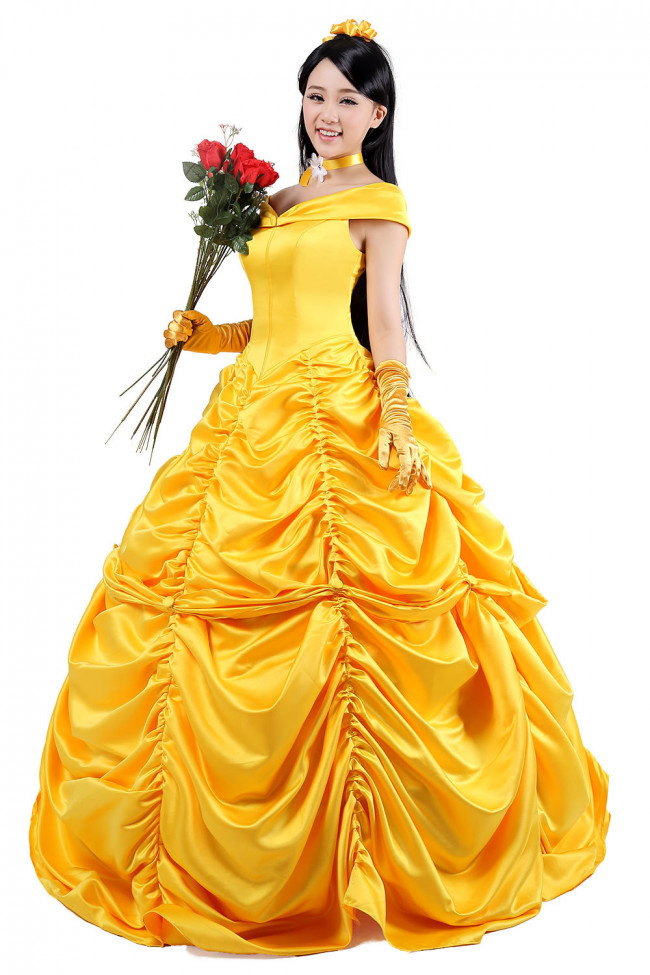 Beauty and the Beast Princess Belle Yellow Girls costume dress gloves outfit 
