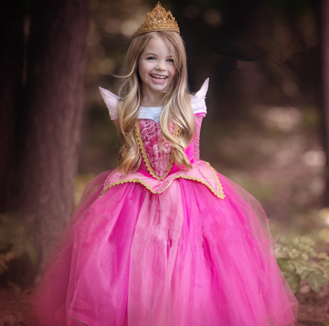 Girls Child Cosplay Aurora Dress Sleeping Beauty Princess Costume Party Dress_ 