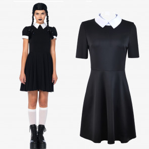 Wednesday The Addams Family Stort Sleeve Dress Cosplay Costume